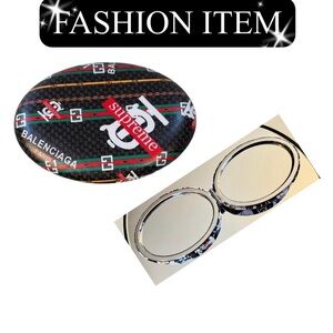 COMPACT MIRROR: Oval-Shaped Black, Red, Blue, Green w/80’s New Wave Design,NWOT